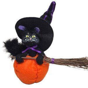 Annalee Halloween black cat on a pumpkin felt figure